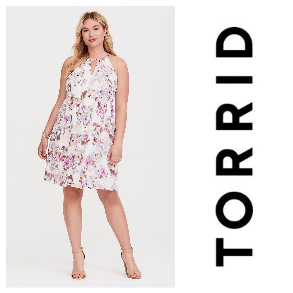 Torrid Plus Size Midi Chiffon Floral Halter Neck … - image 1